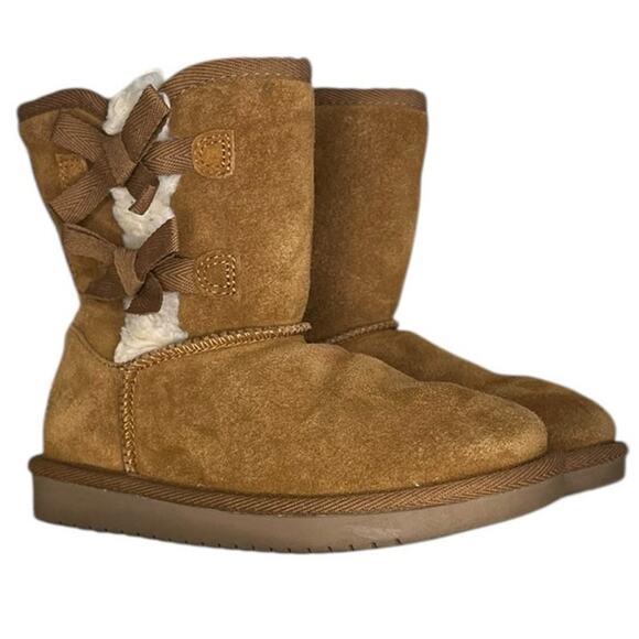 Girls Koolaburra By UGG Victoria Short 1019372 Suede Snow Boots Size 4 Brown - Picture 3 of 6